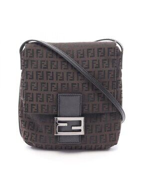Fendi Shoulder Bag Zucchino 8 Da Brown Black Canvas Leather